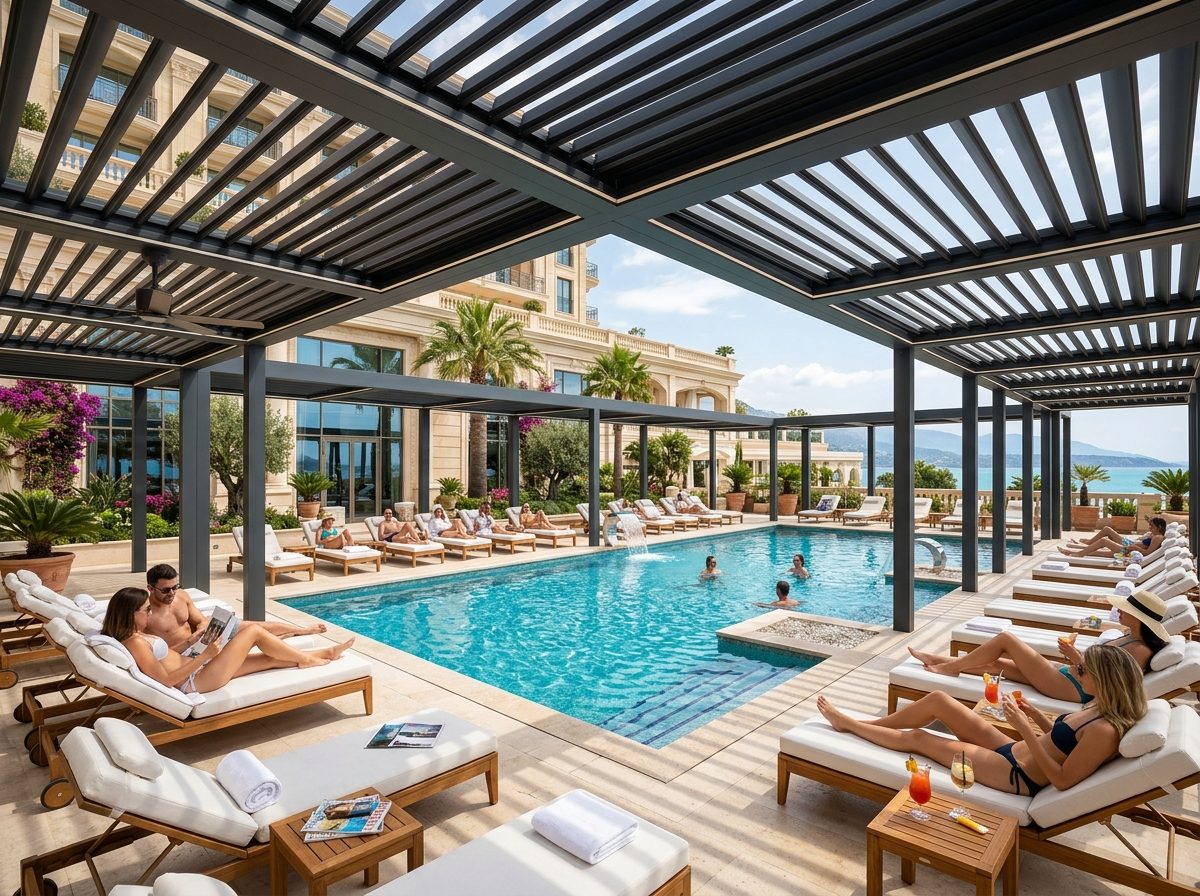 PERBİOLA otel havuz terası bioklimatik pergola projesi