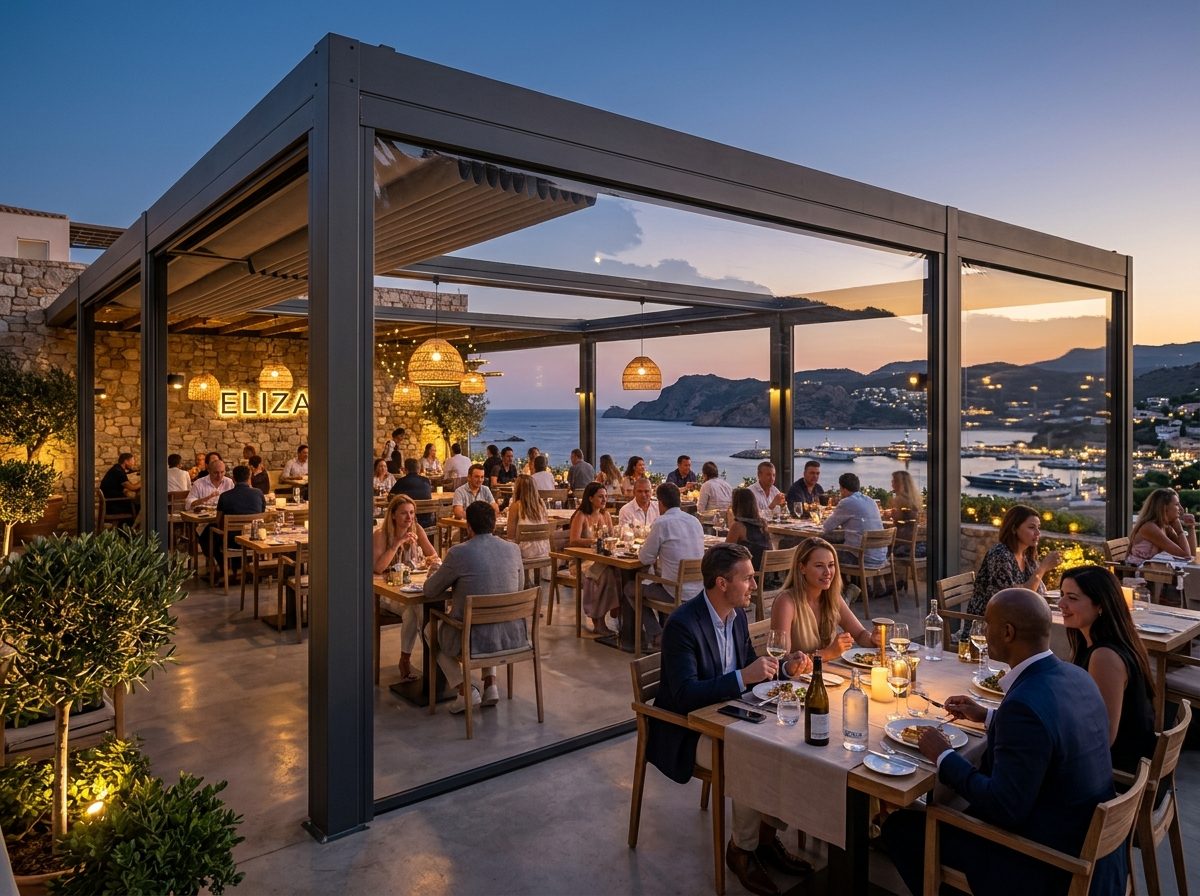 PERBİOLA restoran terası şeffaf zip perde kapatma
